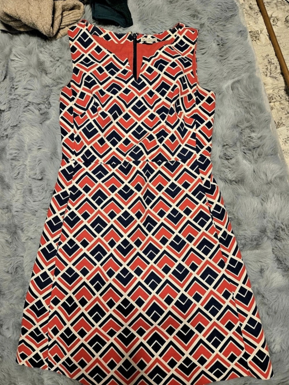 Gap Red Navy Geometric Printed Sleeveless A-Line Shift Dress Lined 0